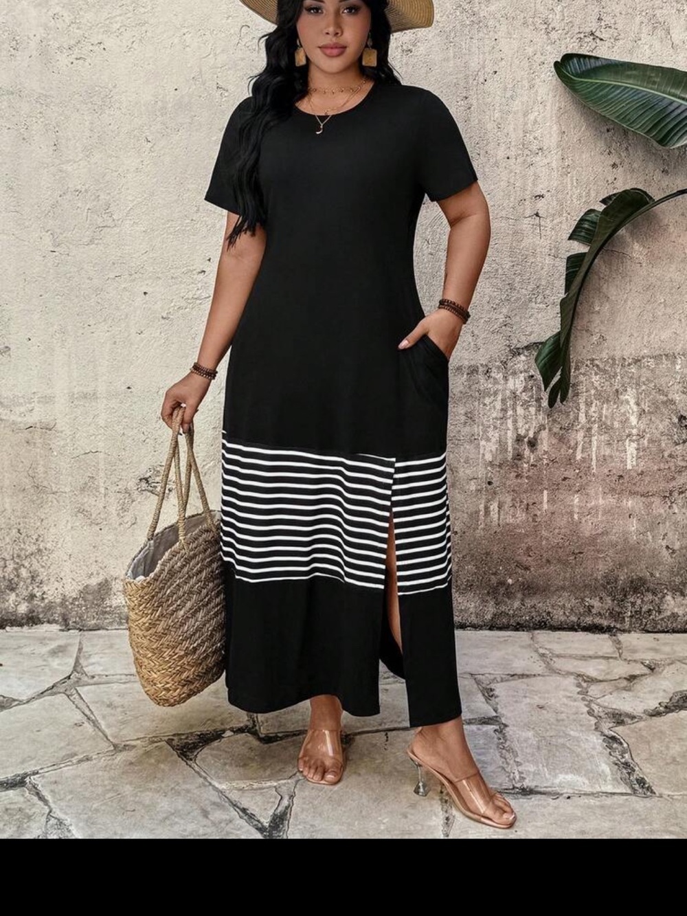 SHEIN Black Maxi Dress with White Stripes
